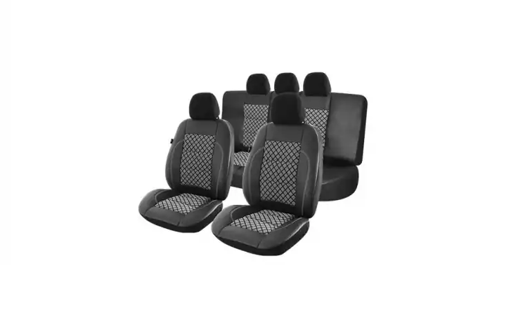 Set huse scaune auto Universale, Editia Exclusive Leather Premium,Material Piele Ecologica+ Insertii Material Textil, 11Piese,SMARTIC®, NegruGri Bestseller