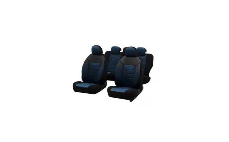 Huse auto Diamond, universale, material textil si insertii piele ecologica, 11 piese, SMARTIC®, Negru/Albastru Ofertă