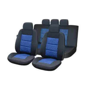 Huse auto SMARTIC® , Universale, Premium Lux, Material Textil, 11 piese, Negru/Albastru Ofertă