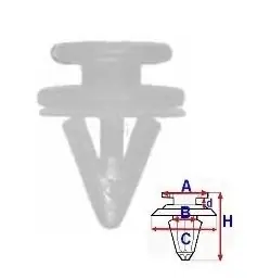 Preț redus Set 10 Bucati CLIPSURI FIXARE CITROEN / PEUGEOT / RENAULT A = 12,4mm - B = 8,6mm - C = 15,2mm - d = 2,5mm - H = 19,1mm