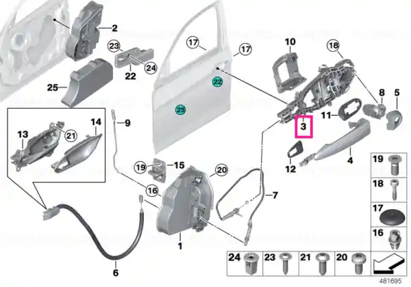 Carrier, outside door handle, front left - BMW Livrare gratuită