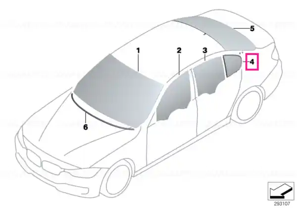 Geam lateral fix, dreapta spate, sticla securizata (SSG) - BMW Seria 3 F30 F80 M3 Popular