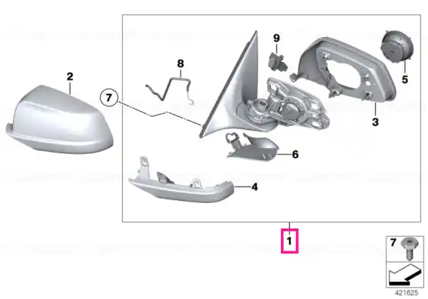Outside mirror w/out glass heated right SHADOW-LINE - BMW Bestseller