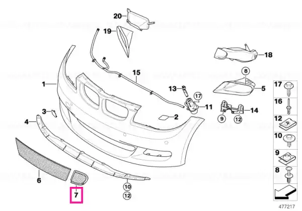 Calitate înaltă Grill, bumper, front, right - BMW