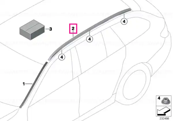 Nu rata Roof railing, right SCHWARZ - BMW