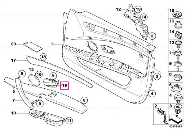 Door handle inner right SCHWARZ - BMW Plată securizată