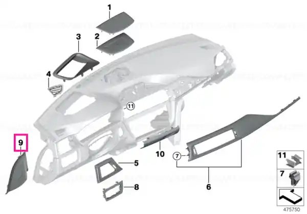 Trim tablou bord exterior stânga SCHWARZ - BMW Super ofertă