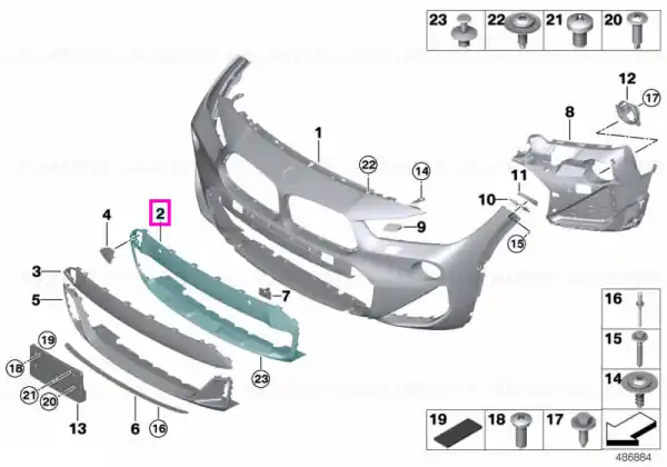 Transport gratuit Ornament central, bara protectie fata, primerizat, PDC - BMW X2 F39