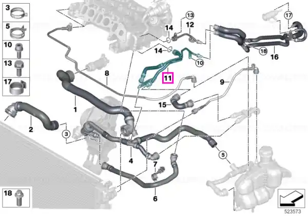 Conducta sistem racire, bloc motor - BMW Seria 1 F40, Seria 2 F44 F45 F46, X1 F48 F49, X2 F39 - Mini Clubman F54, Countryman F60 Chilipir