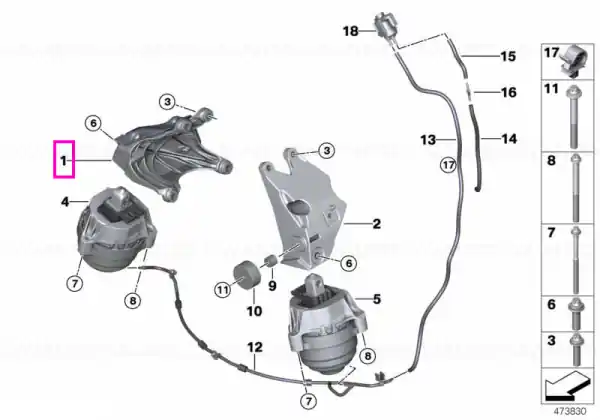 Preferatul clienților Suport motor, dreapta - BMW Seria 5 G30 G31, Seria 6 G32GT, Seria 7 G11 G12